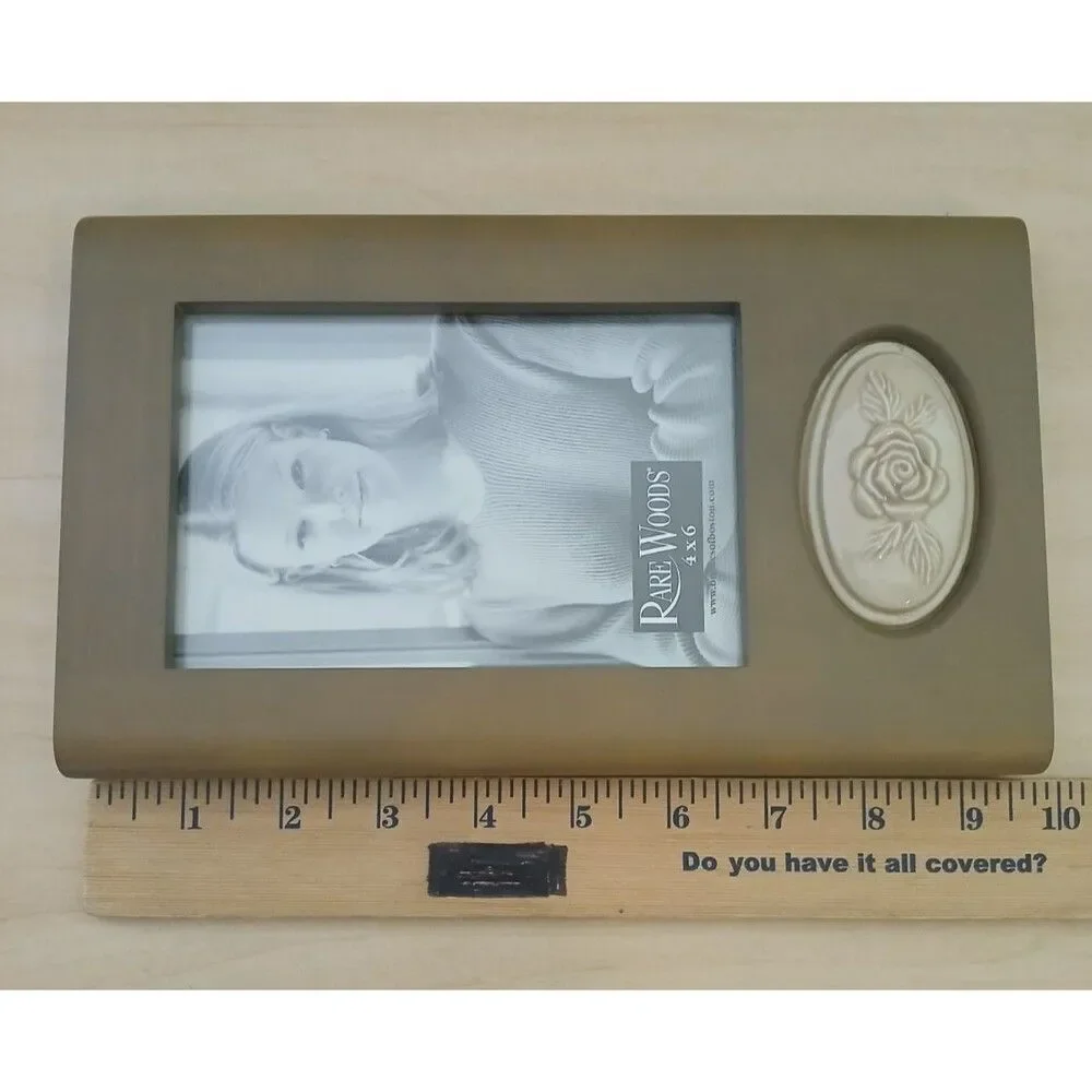 NEW Burns of Boston Rare Woods 4x6 Wood Frame with Ceramic Rose Vintage Gift